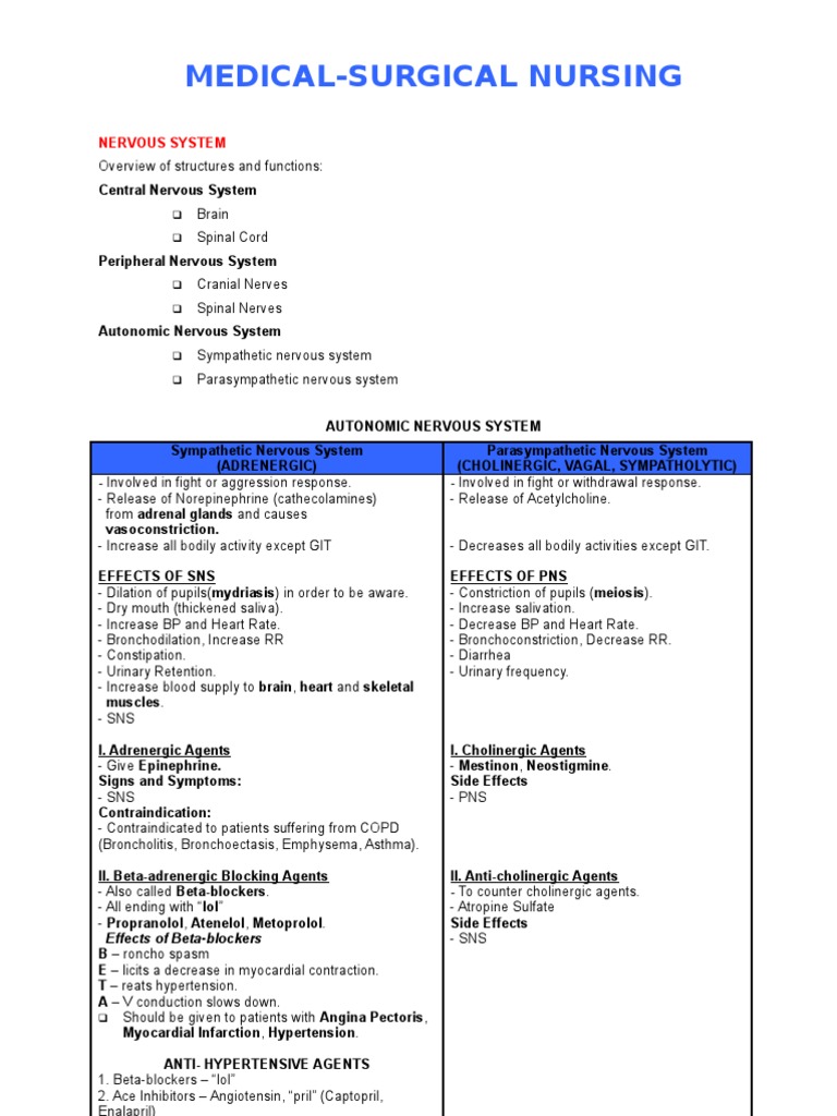 Medical-Surgical Nursing Overview | PDF | Stroke | Embolism
