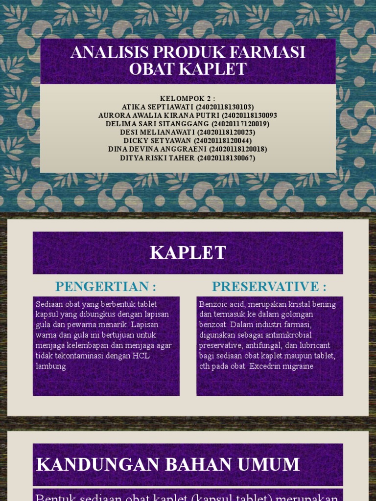 Analisis Produk Farmasi OBAT KAPLET KELOMPOK 2 | PDF