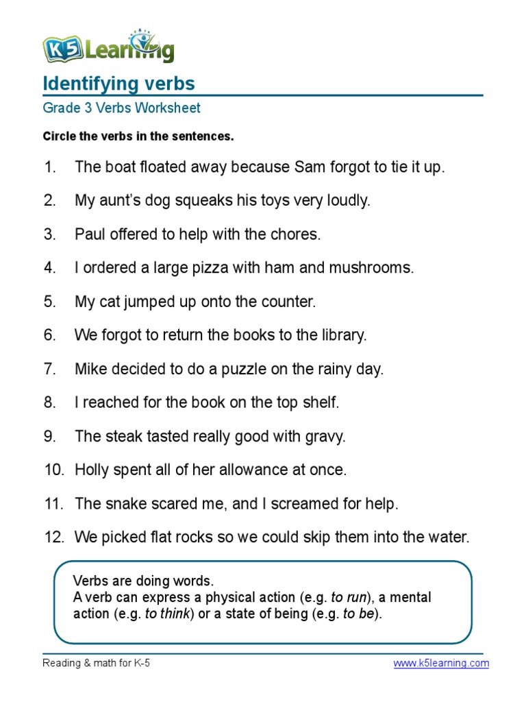 Grammar Worksheet Grade 3 Verbs 2 | PDF, image size:768x1024