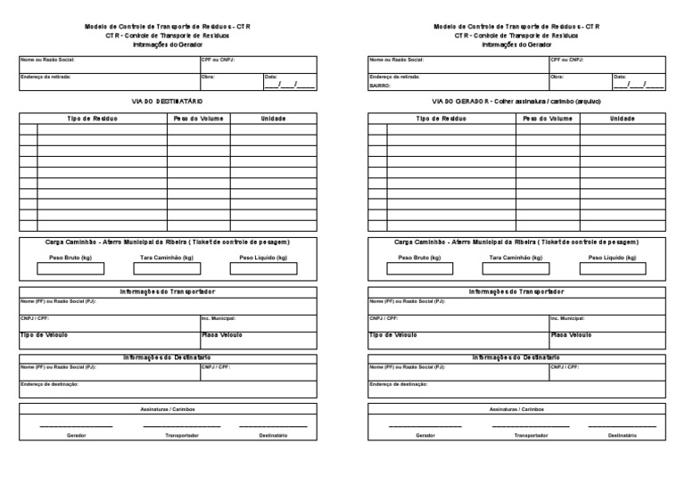 Modelo de CTR para Transporte de Resíduos | PDF | Materiais | Indústrias