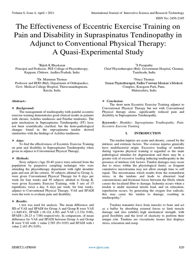 The Effectiveness of Eccentric Exercise Training On Pain and Disability ...