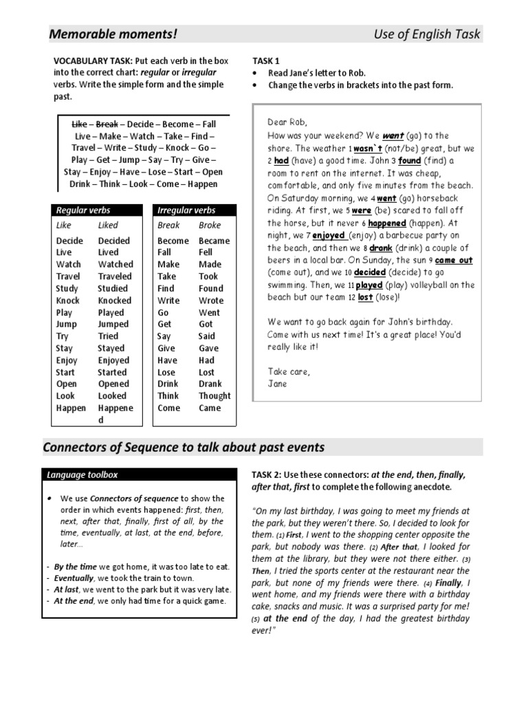 Memorable Moments - Simple Past Tense (Review) | PDF | Grammar