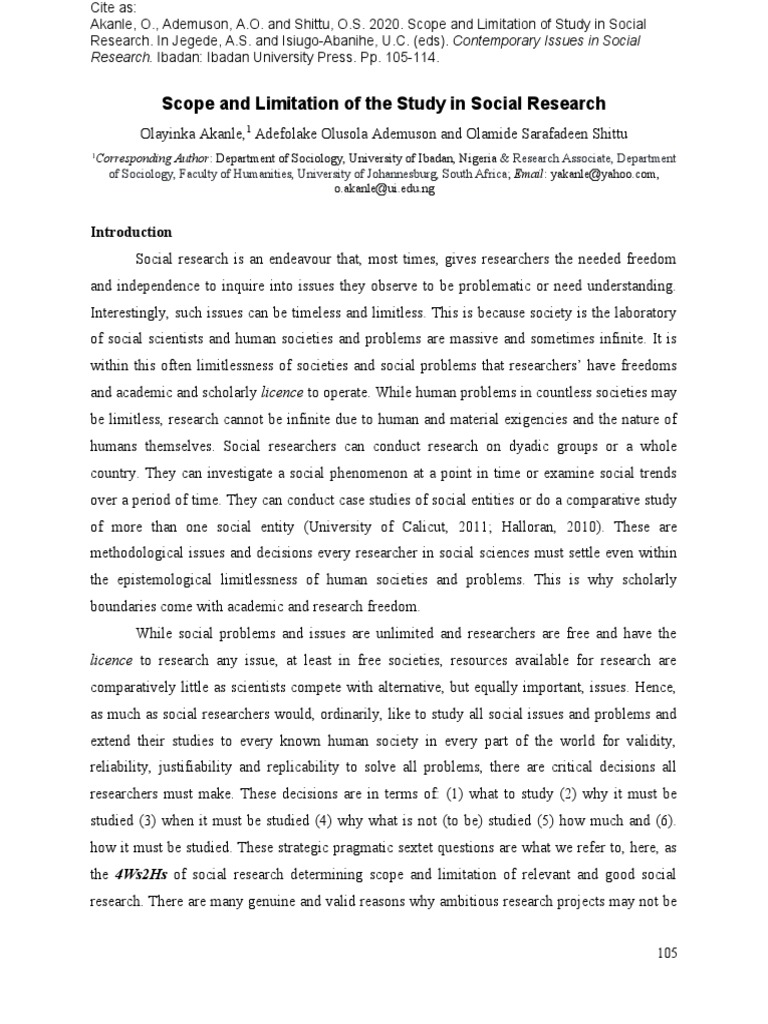 Scope and Limitations in Social Research | PDF | Survey Methodology ...