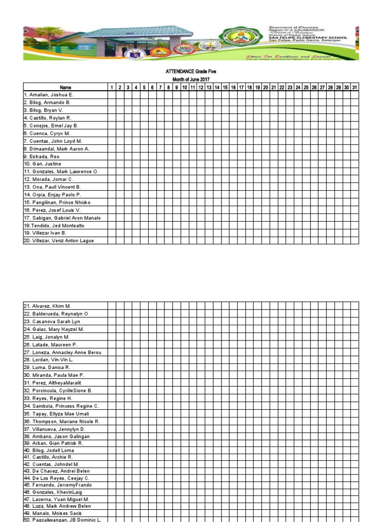 Image result for Grade 5 & 6 Attendance Records 2017 | PDF