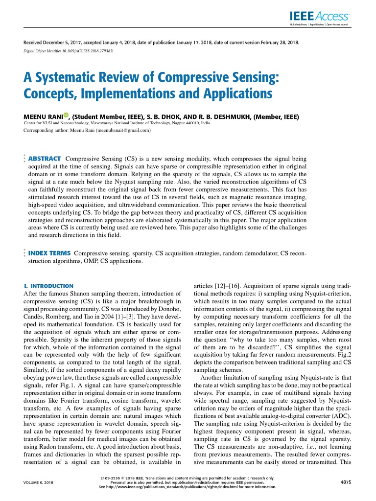 Compressive Sensing: Review of Concepts and Applications | PDF ...