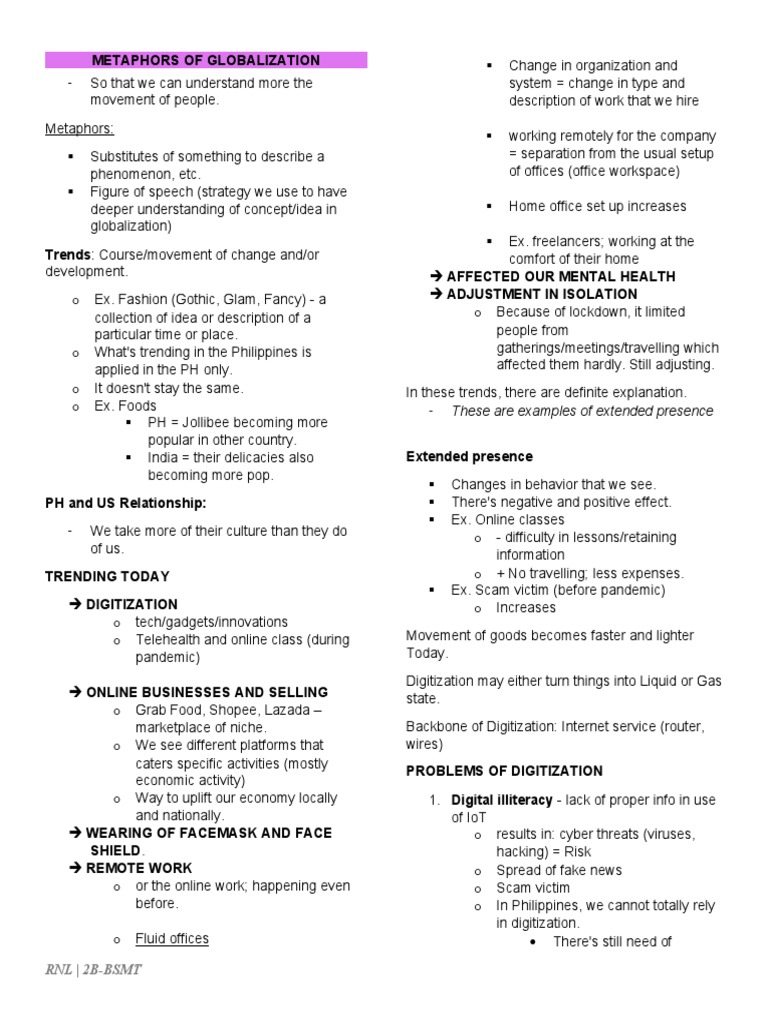 Metaphors of Globalization These Are Examples of Extended Presence