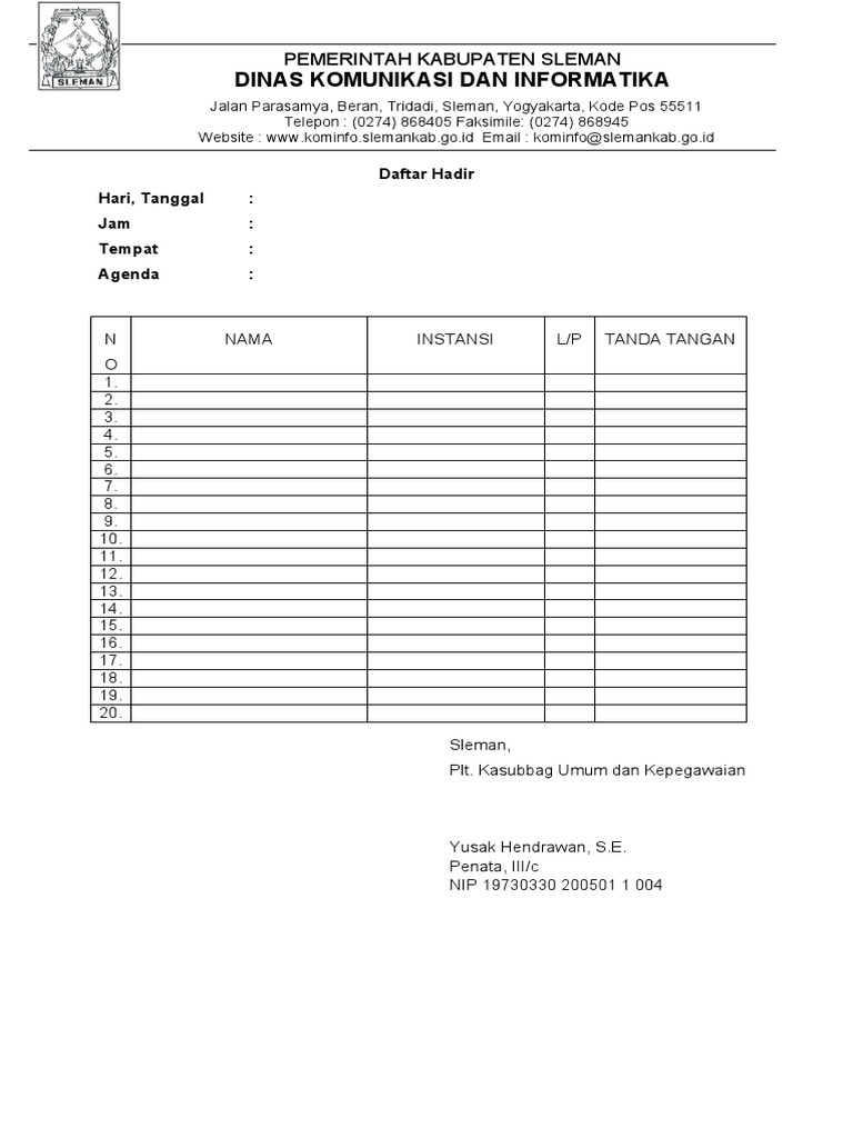 Daftar Hadir 20 Orang | PDF