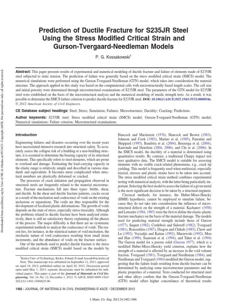 Prediction of Ductile Fracture For S235JR Steel Using The Stress ...