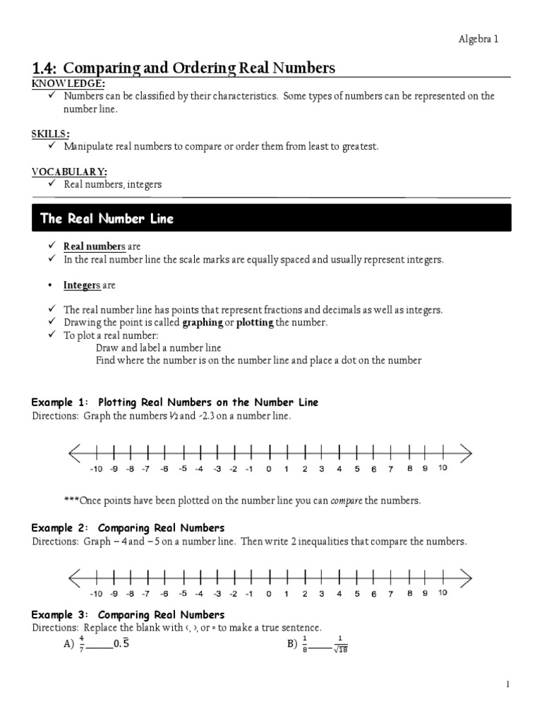 Compare and Order Real Numbers Worksheet Notes PDF Numbers Real Number