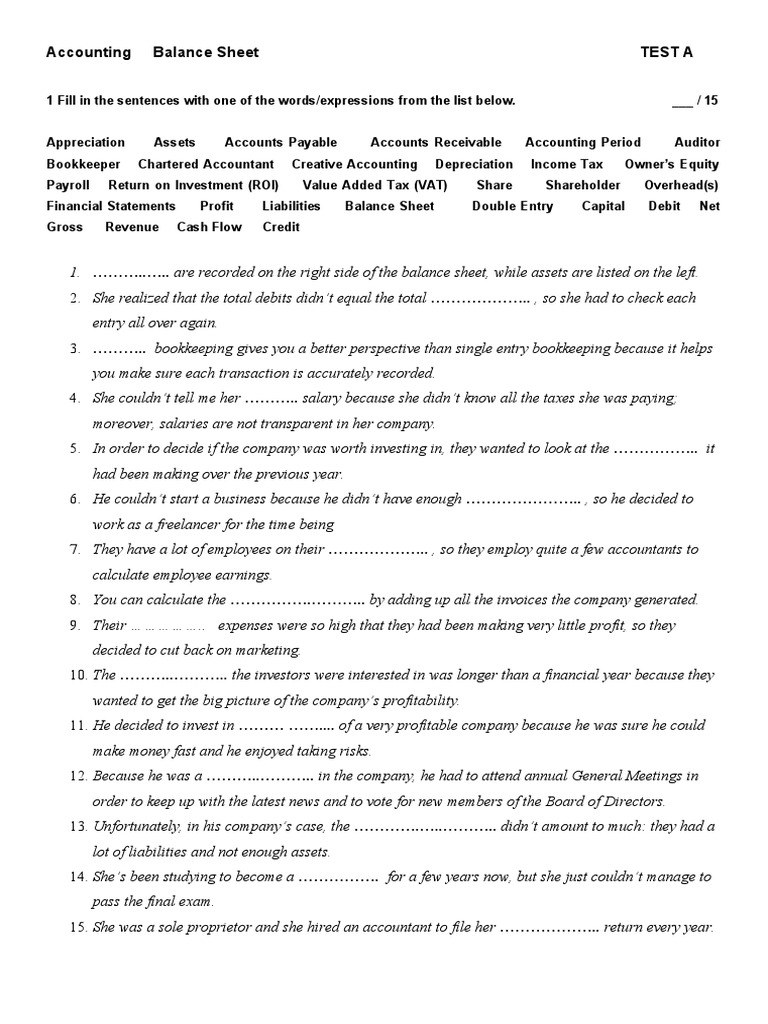 Accounting Balance Sheet A | PDF | Debits And Credits | Bookkeeping