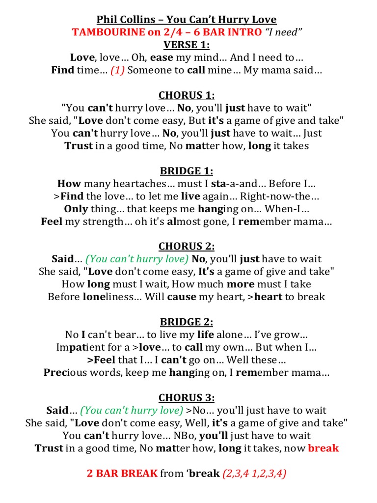 You Can T Hurry Love Phil Collins Ctc Pdf Song Structure Songs