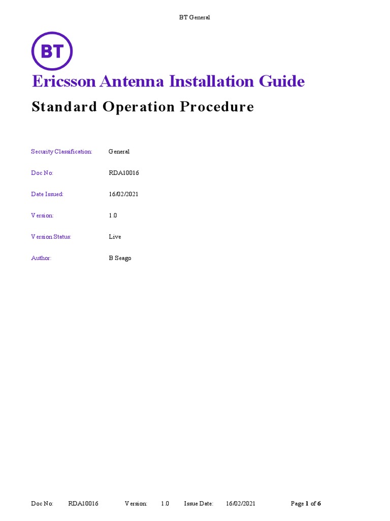 RDA10016 Ericsson Antenna Installation Guide V1.0 PDF Computing