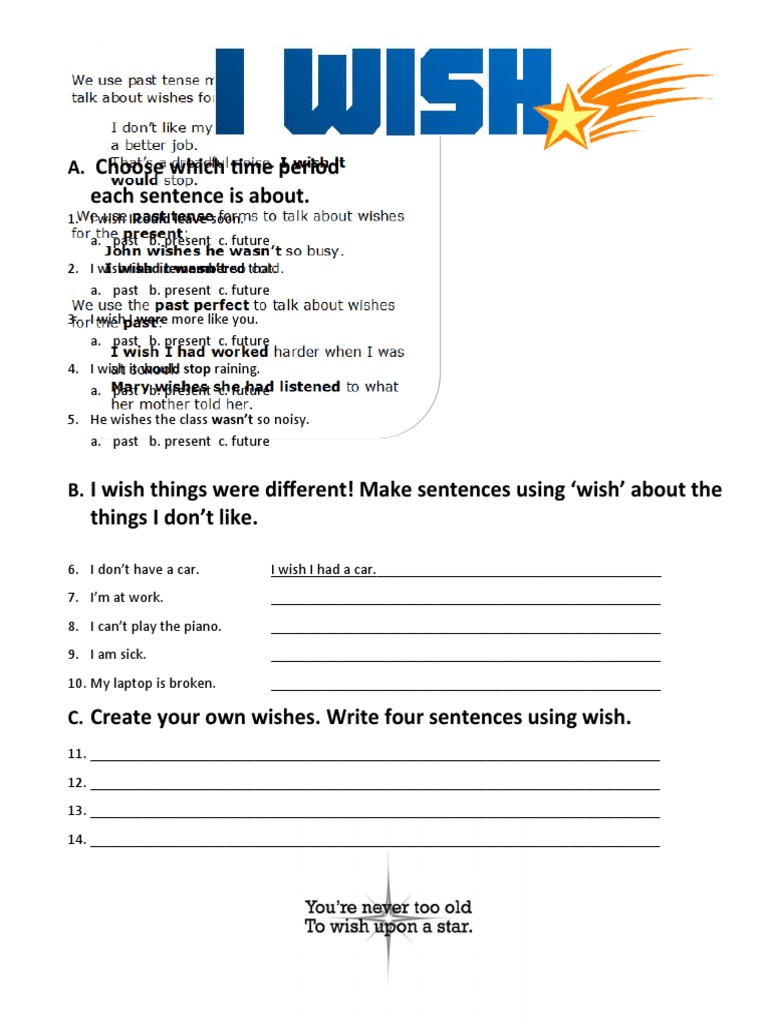 Wish Sentences and Activities Worksheet | PDF