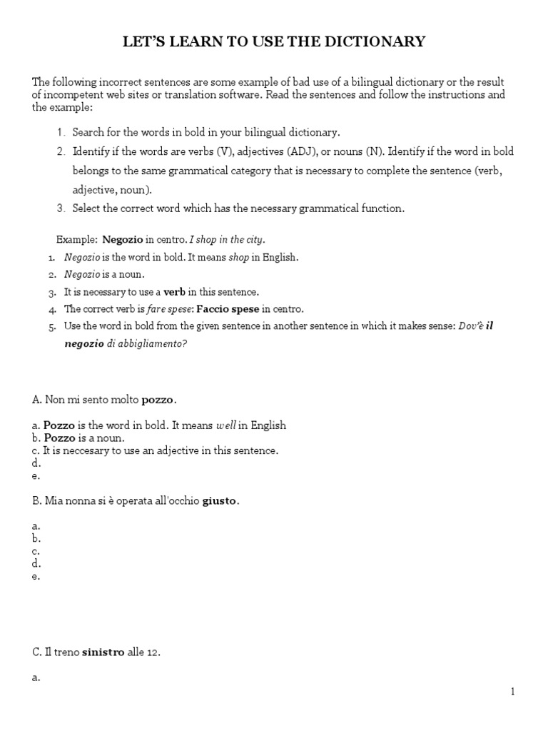 Dictionary Assignment Italian | PDF