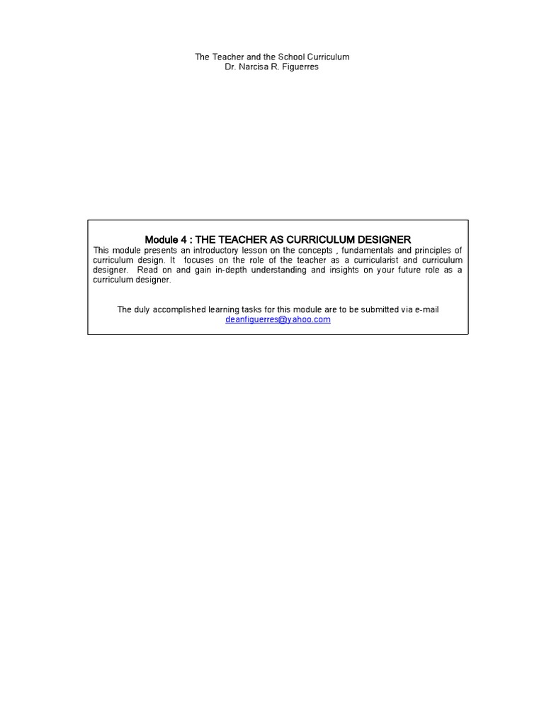 Teacher as Curriculum Designer Module | PDF | Curriculum | Teachers