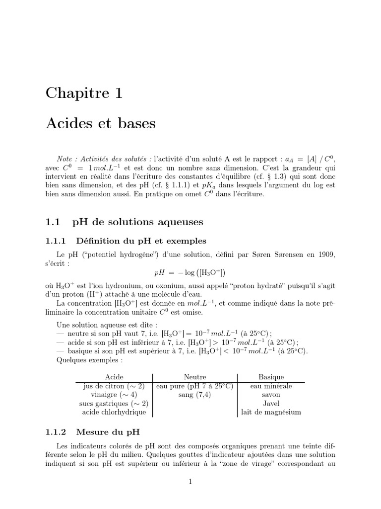 pH et ions hydronium en solutions | PDF | Ph | Constante d'acidité
