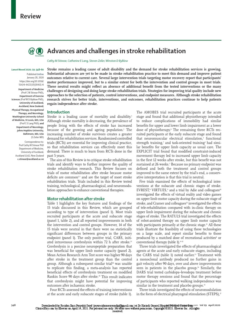 Advances and Challenges in Stroke Rehabilitation | PDF | Physical ...
