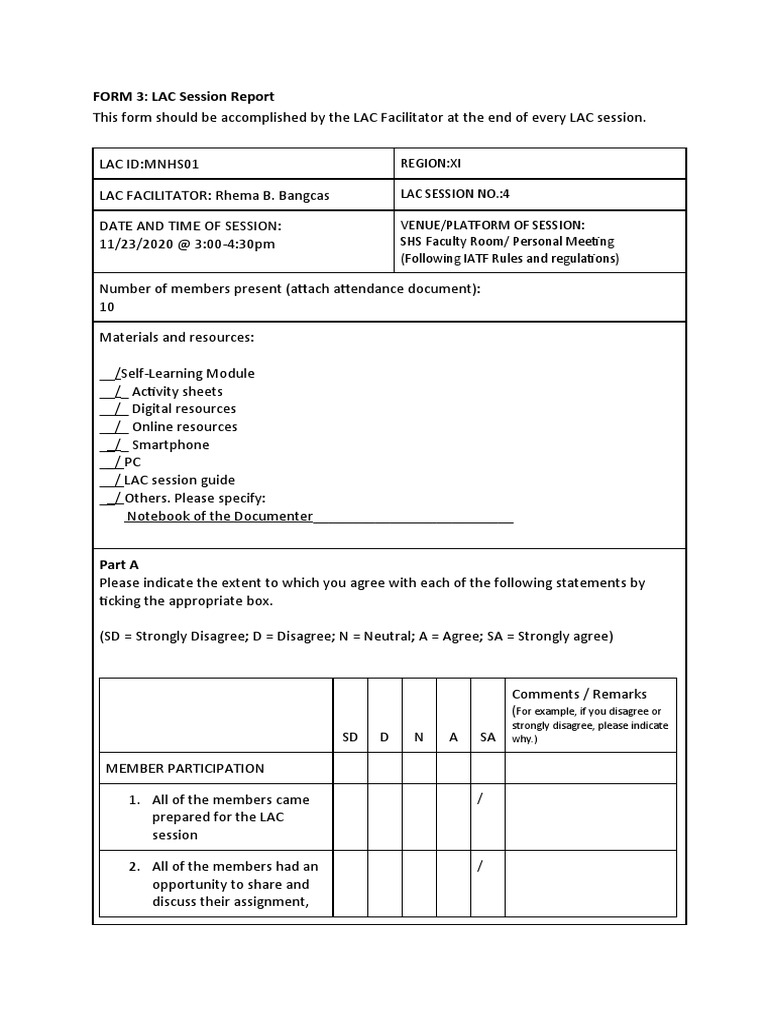 Form 3. LAC Session Report4 | PDF | Goal | Teachers