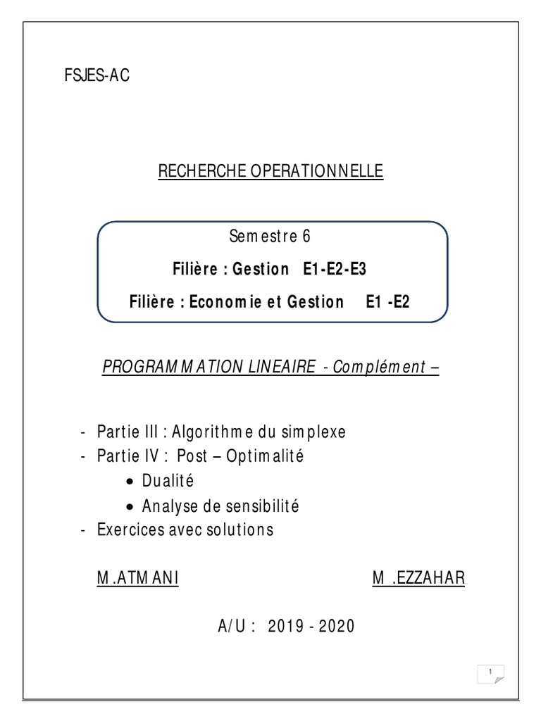Algorithme du Simplexe en Programmation Linéaire | PDF | Optimisation ...