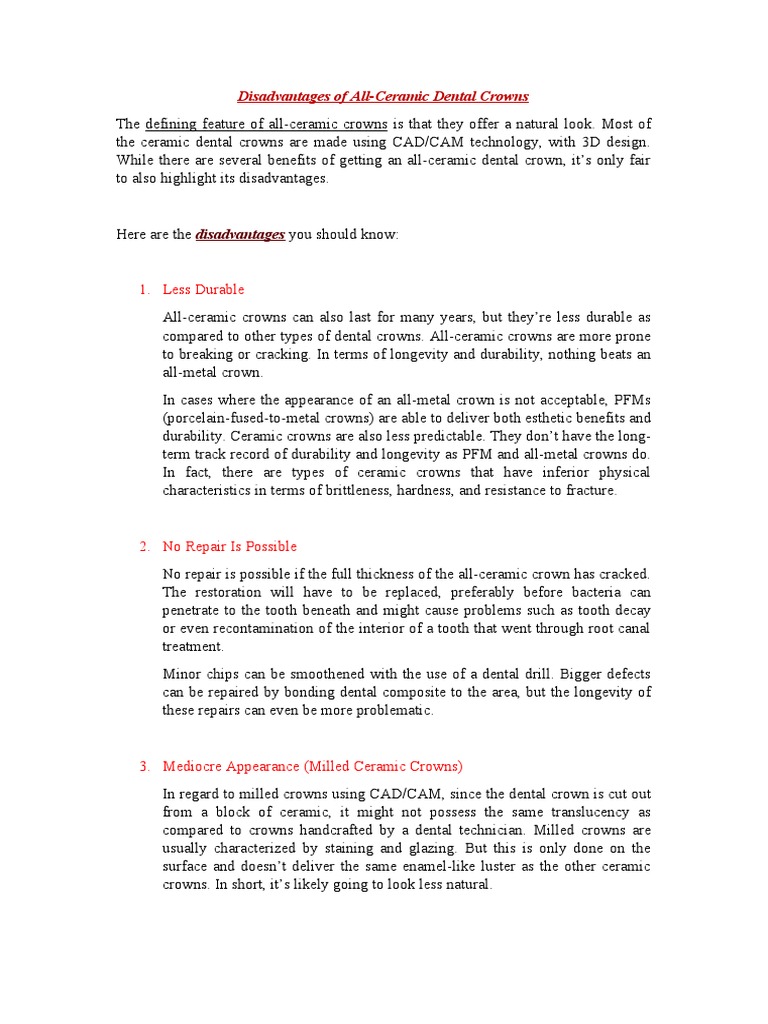 Disadvantages of AllCeramic Dental Crowns PDF Tooth Health Care