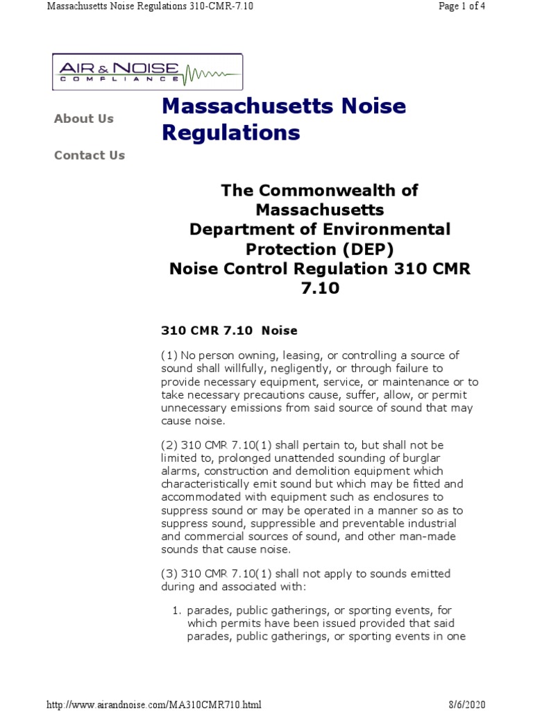 Massachusetts Noise Regulations PDF Decibel Noise