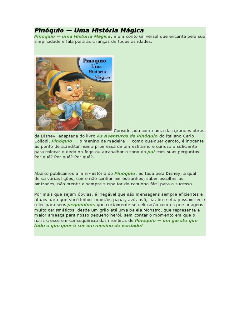 Resumo da História de Pinóquio | PDF