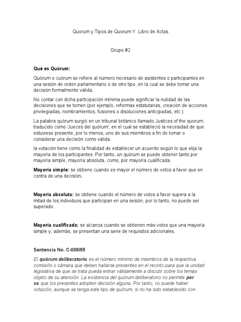 Quorum y Tipos de Quorum, Libro de Actas | PDF | Quórum | Justicia