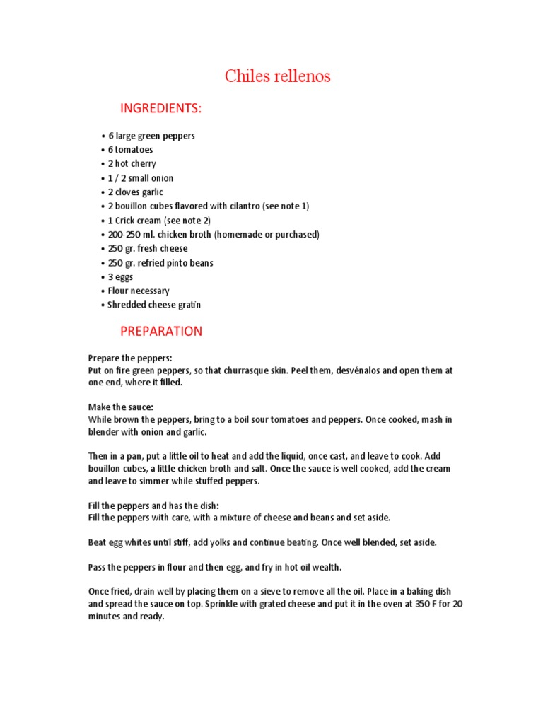 Authentic Chiles Rellenos Recipe | PDF