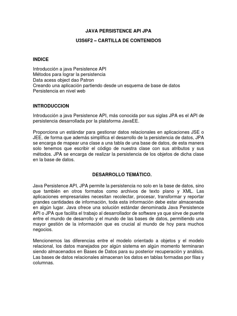 Introducción a Java Persistence API JPA | PDF | Base de datos ...