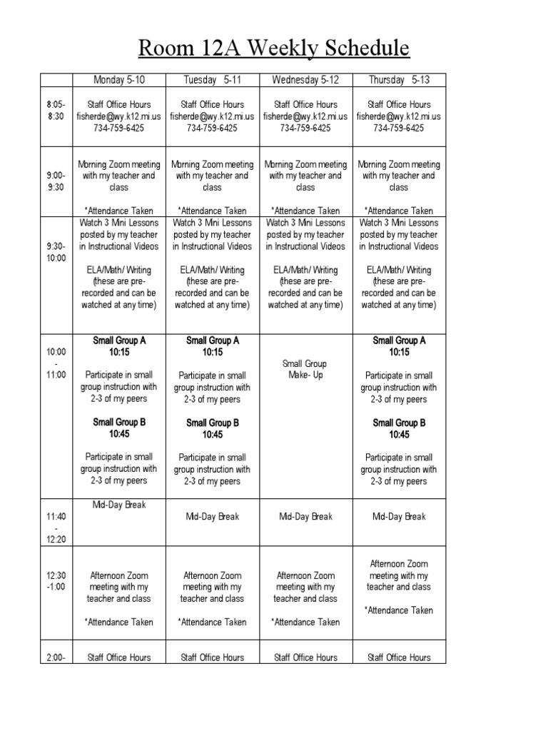 Weekly Schedule Week 5 | PDF