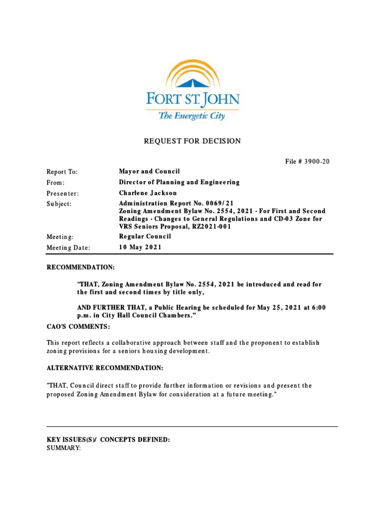 Fort St. John Zoning Amendment Bylaw No. 2554, 2021 PDF Land Lot