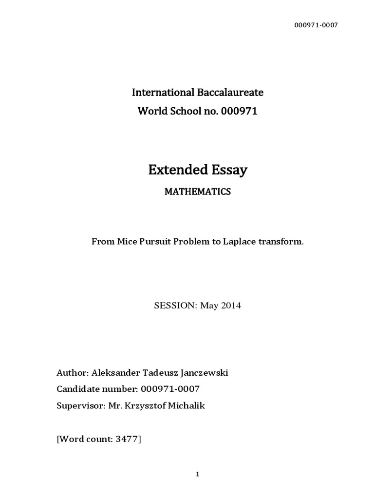 Extended Essay: International Baccalaureate World School No. 000971 ...