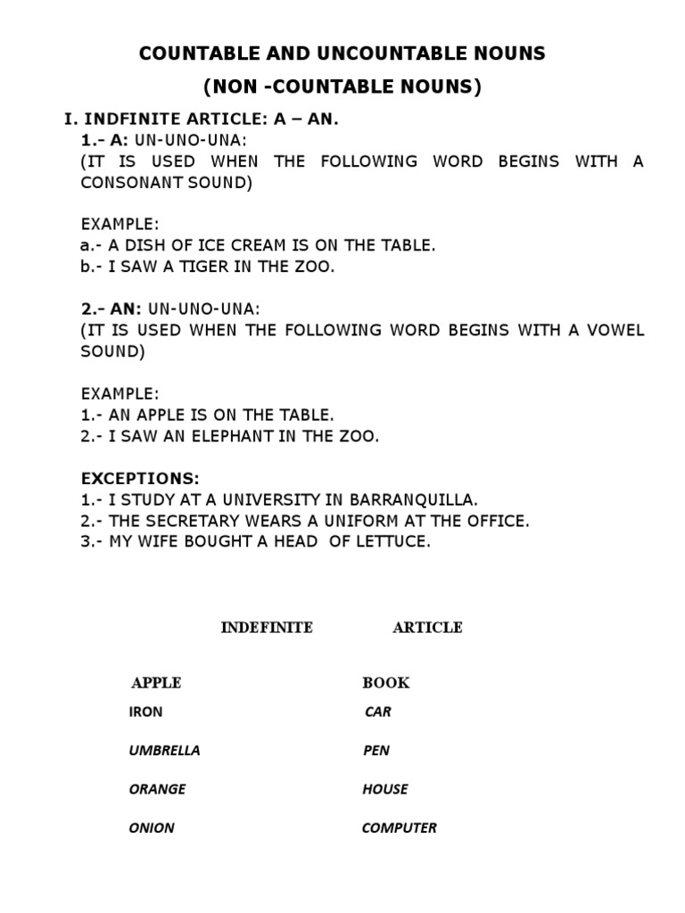 Countable and Uncountable Nouns Guide | PDF | Noun | Plural