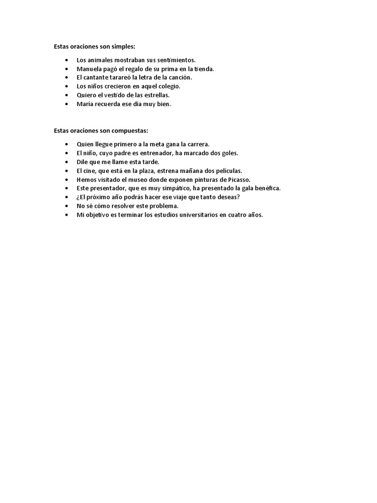 Ejercicios de Oraciones Simples y Compuestas | PDF