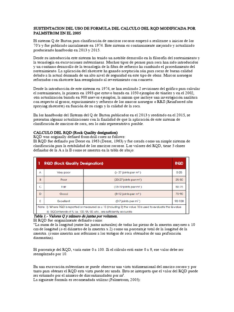 Cálculo del RQD según Palmstrom 2005 | PDF | Correlación y dependencia ...