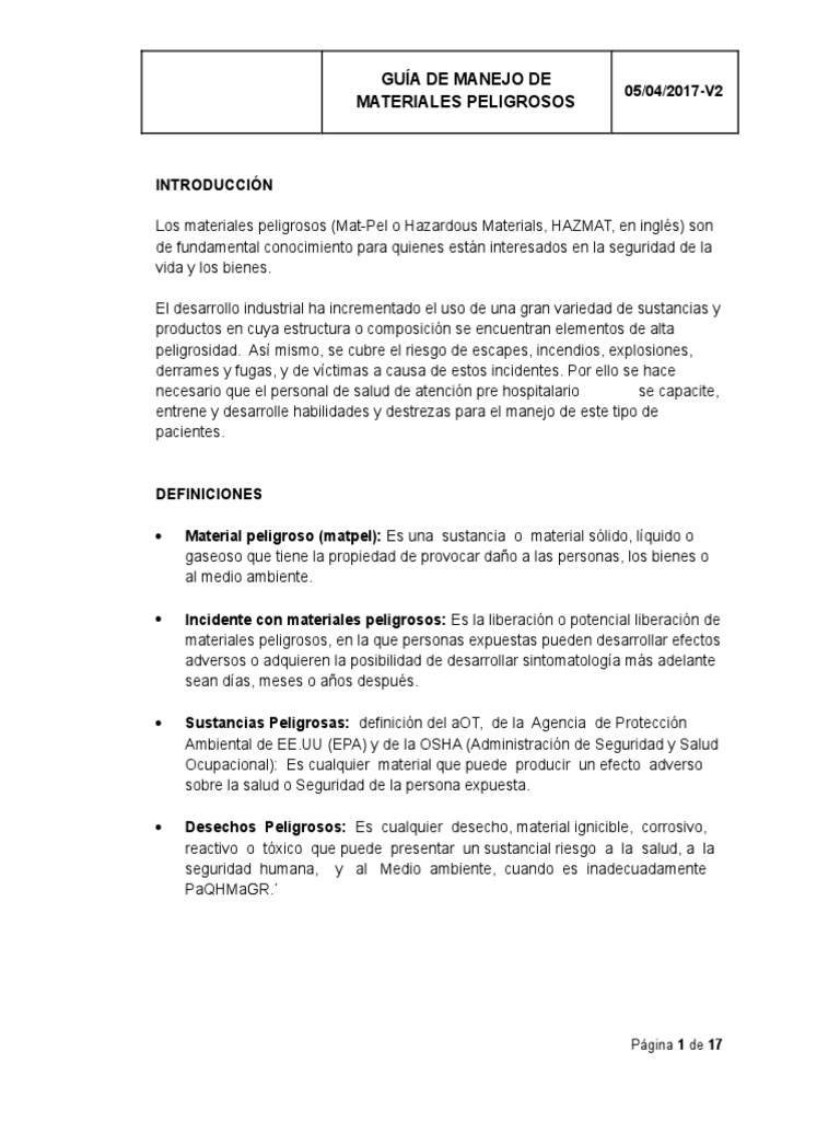 Guía para Manejo de Materiales Peligrosos | PDF | Mercancías peligrosas ...