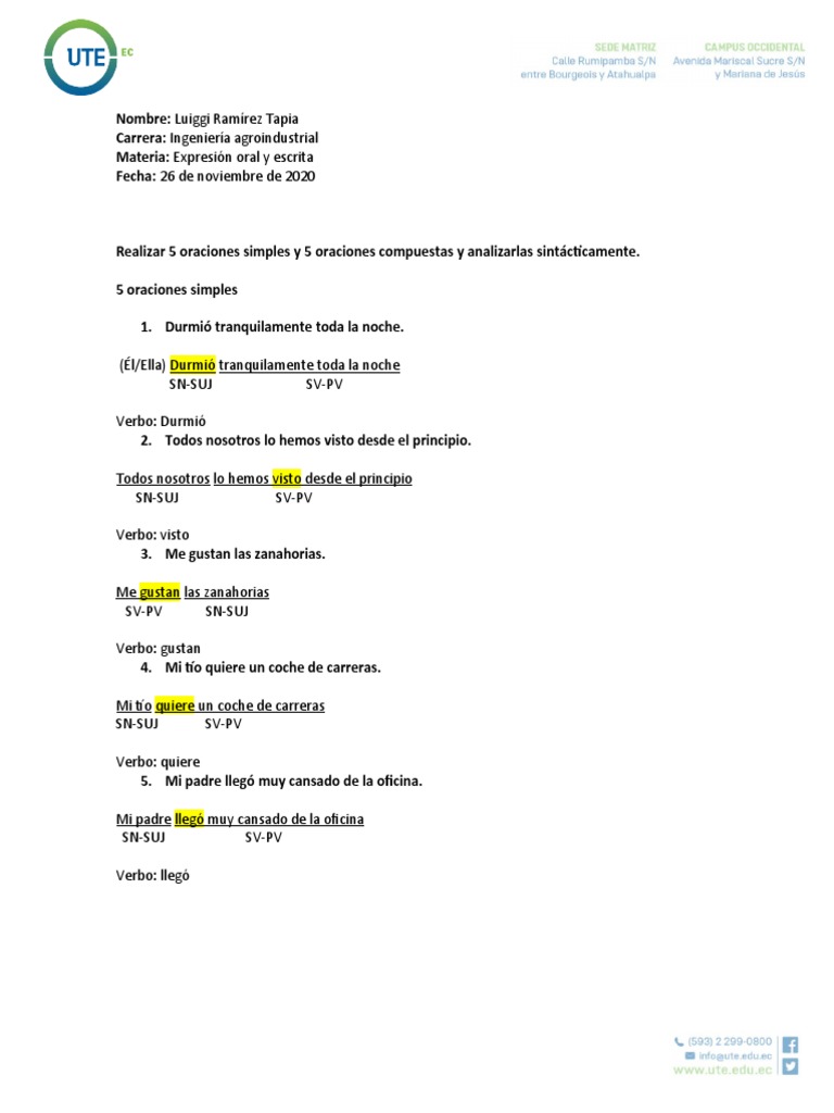 Oraciones Compuestas y Oraciones Simples | PDF | Artes del Lenguaje y ...