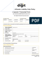 Digit Two-Wheeler Liability Only Policy: Proposal / Transcript Form