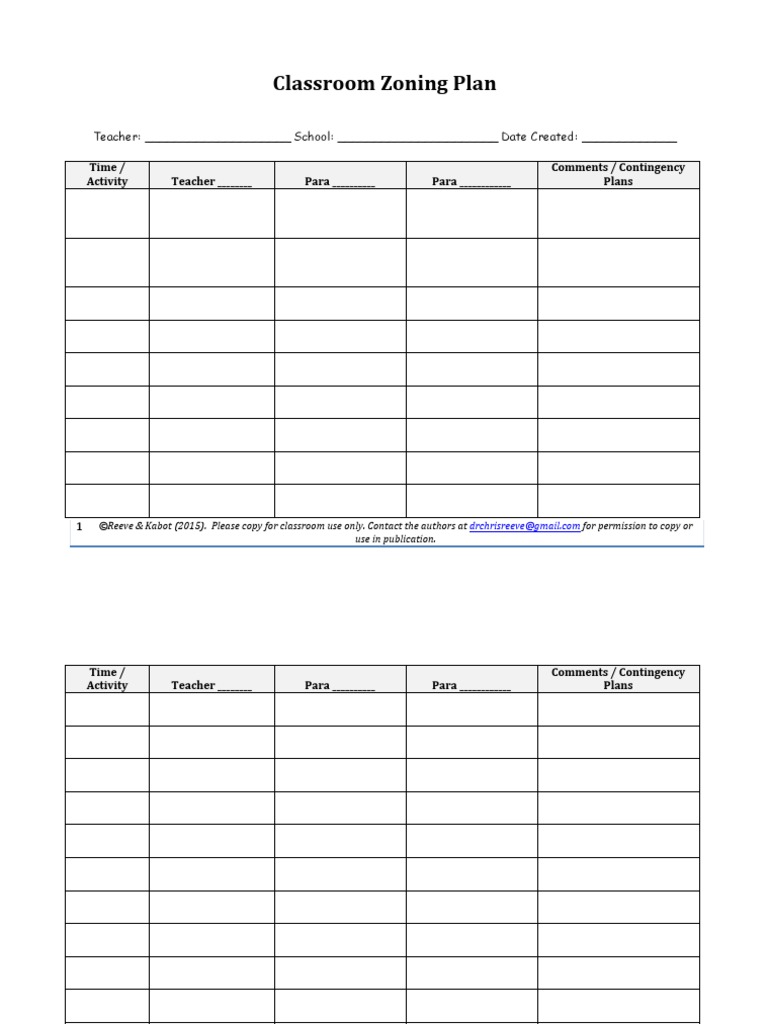 Classroom Zoning Plan Blank PDF