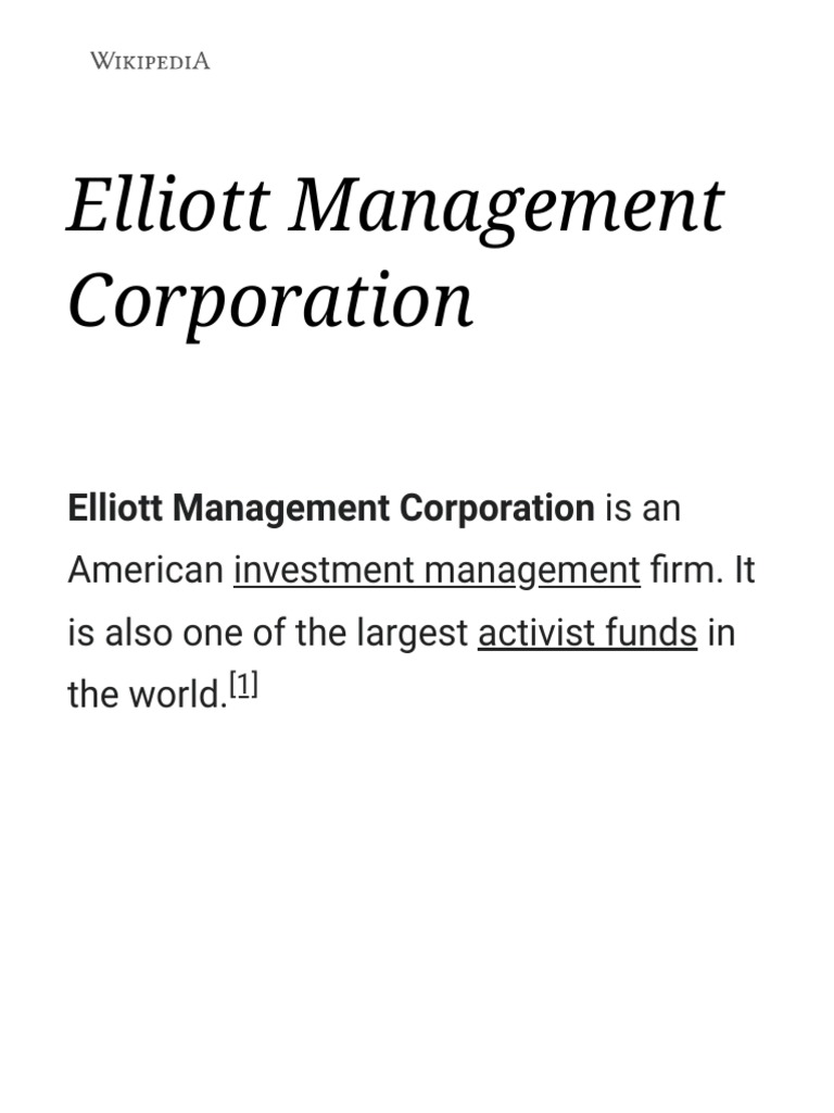 Elliott Management Corporation Wikipe Dia PDF Companies