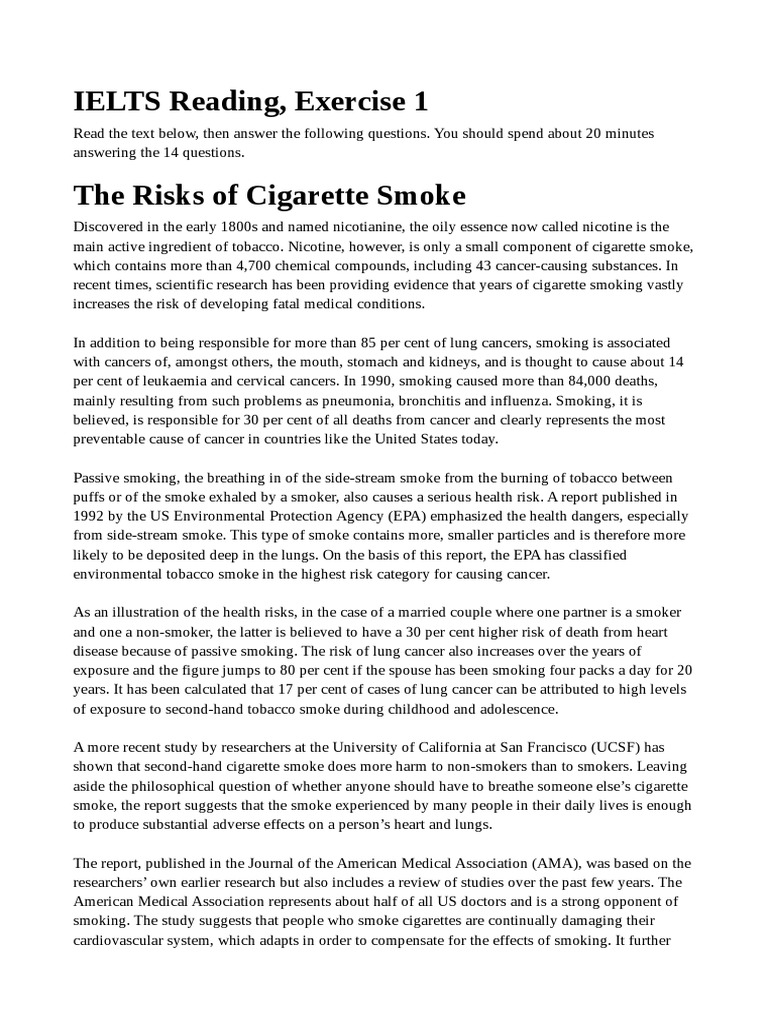 IELTS Reading, Exercise 1SOLVED PDF Tobacco Smoking Addiction