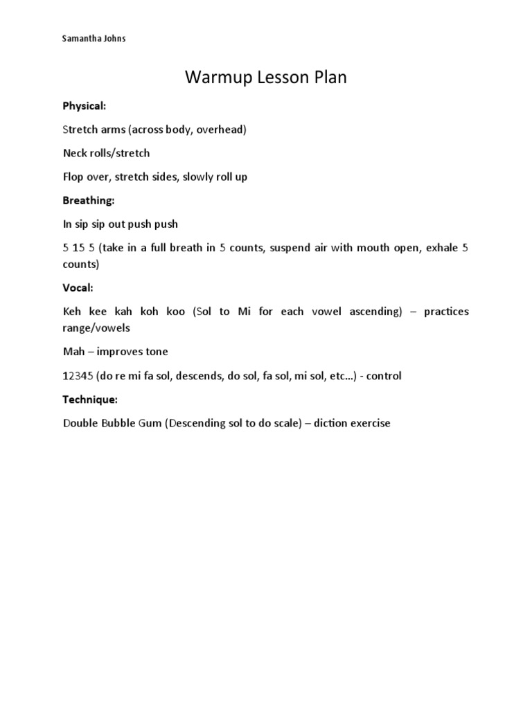 Warmup Lesson Plan: Physical | PDF | Self-Improvement | Wellness