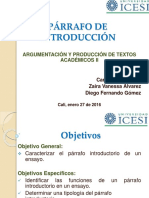 Párrafo de Introducción: Argumentación Y Producción de Textos Académicos Ii