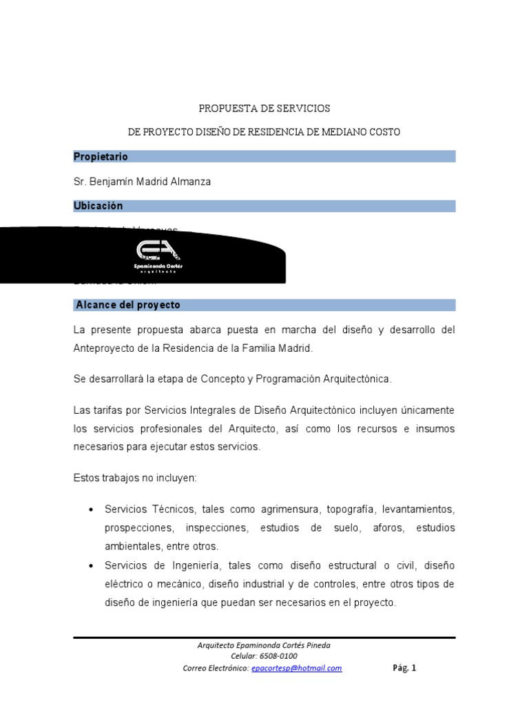 PROPUESTA DE SERVICIOS DE ANTEPROYECTO