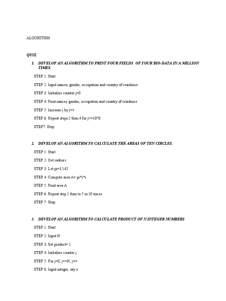 Develop An Algorithm To Print Four Fields of Your Bio-Data in A Million ...