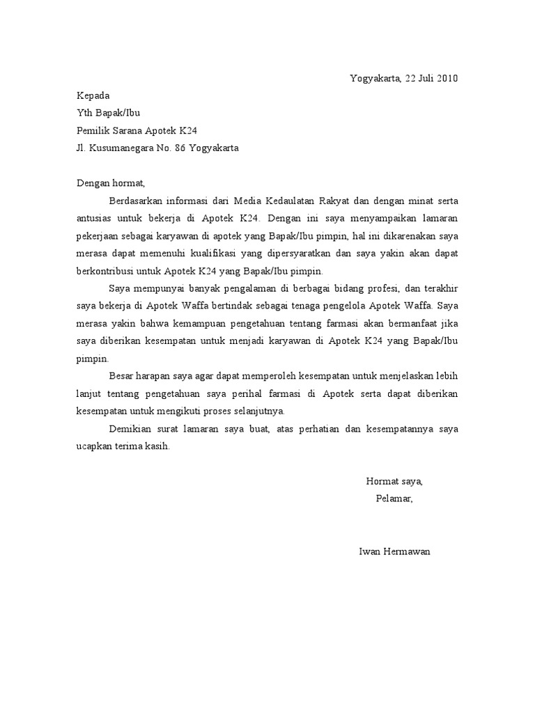 50+ Contoh Surat Lamaran Kerja Tulis Tangan Apotek