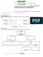 Answer Sheet: H'Wag Kalimutang Isulat Ang Buong Pangalan! Dito Na Mismo Magsasagot Sa Answer Sheet