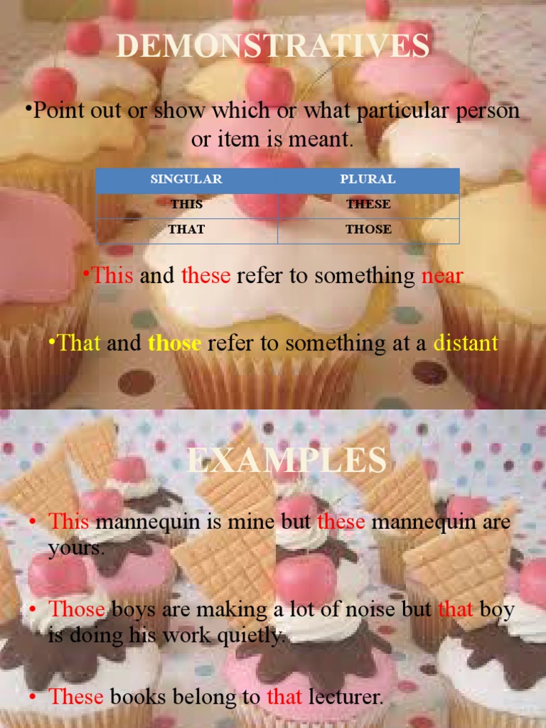 Demonstratives: - Point Out or Show Which or What Particular Person or ...