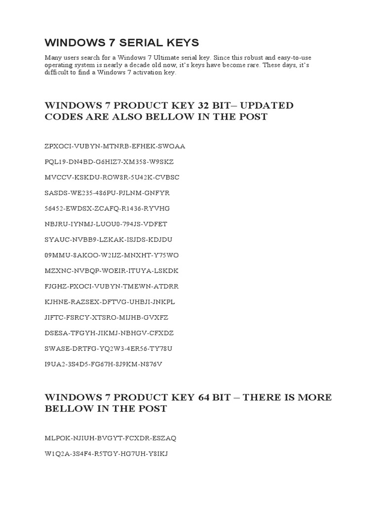Windows 7 Serial Keys Pdf Windows 7 Microsoft Windows