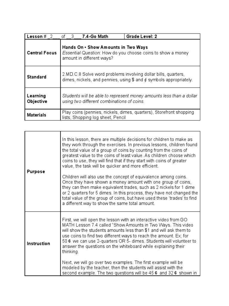 2nd Grade Coin Counting Lesson | PDF | Nickel (United States Coin) | Coins